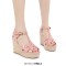 Peep Toe Hemb Rope Platforms Ankle Buckle T Straps Summer Wedges Sandals - Pink Patent