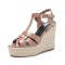 Peep Toe Hemb Rope Platforms Ankle Buckle T Straps Summer Wedges Sandals - PinkApricot Patent