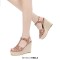 Peep Toe Hemb Rope Platforms Ankle Buckle T Straps Summer Wedges Sandals - PinkApricot Patent