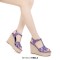 Peep Toe Hemb Rope Platforms Ankle Buckle T Straps Summer Wedges Sandals - Purple Patent