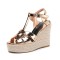 Peep Toe Hemb Rope Platforms Ankle Buckle T Straps Summer Wedges Sandals - Metallic Champagne Patent