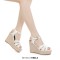 Peep Toe Hemb Rope Platforms Ankle Buckle T Straps Summer Wedges Sandals - White Patent