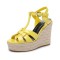 Peep Toe Hemb Rope Platforms Ankle Buckle T Straps Summer Wedges Sandals - Yellow Patent