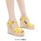 Peep Toe Hemb Rope Platforms Ankle Buckle T Straps Summer Wedges Sandals - Yellow Patent