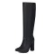 Pointed Toe Elegant Autumn Winter Chunky Heels Knee Highs Boots - Black
