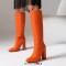 Pointed Toe Elegant Autumn Winter Chunky Heels Knee Highs Boots - Orange