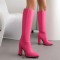 Pointed Toe Elegant Autumn Winter Chunky Heels Knee Highs Boots - Rose