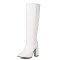 Pointed Toe Elegant Autumn Winter Chunky Heels Knee Highs Boots - White