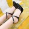 Pointed Toe Stiletto Metal Heels Ankle Cross Straps Sandals  Pumps - Black Patent