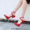 Pointed Toe Stiletto Metal Heels Ankle Cross Straps Sandals  Pumps - Red Patent