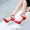 Pointed Toe Stiletto Metal Heels Ankle Cross Straps Sandals  Pumps - Red Patent