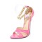 Peep  Toe Stiletto Metal Heels Ankle Chain Lock Straps Sandals - Pink Patent