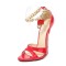 Peep  Toe Stiletto Metal Heels Ankle Chain Lock Straps Sandals - Red Patent