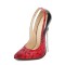 Pointed Toe Stiletto Metal Heels Snake Prints Pumps - Red Faux Leather