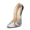 Pointed Toe Stiletto Metal Heels Snake Prints Pumps - White Faux Leather