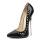 Pointed Toe Stiletto Metal Heels Rivet Decorated Pumps - Black Patent