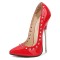 Pointed Toe Stiletto Metal Heels Rivet Decorated Pumps - Red Patent