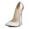Pointed Toe Stiletto Metal Heels Rivet Decorated Pumps - Silver Patent