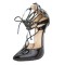 Pointed Toe Stiletto Metal Heels Greek Lace Up Sandals  Pumps - Black Patent