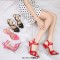 Peep Toe Stiletto Metal Heels Ankle Double Buckle Straps Sandals - Black Patent