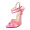 Peep Toe Stiletto Metal Heels Ankle Double Buckle Straps Sandals - Pink Patent