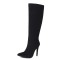 Pointed Toe Elegant Suede Rustic Stiletto Heels Knee Highs Boots - Black