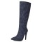 Pointed Toe Elegant Suede Rustic Stiletto Heels Knee Highs Boots - Blue