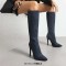 Pointed Toe Elegant Suede Rustic Stiletto Heels Knee Highs Boots - Blue