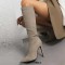 Pointed Toe Elegant Suede Rustic Stiletto Heels Knee Highs Boots - Gray