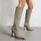 Pointed Toe Elegant Suede Rustic Stiletto Heels Knee Highs Boots - Gray