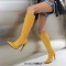 Pointed Toe Elegant Suede Rustic Stiletto Heels Knee Highs Boots - Yellow