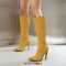 Pointed Toe Elegant Suede Rustic Stiletto Heels Knee Highs Boots - Yellow