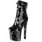 Round Toe Stiletto Heels Bling Sequined Glitters Lace Up Side Zipper Platforms Ankle Highs Boots - Black