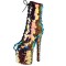 Round Toe Stiletto Heels Bling Sequined Glitters Lace Up Side Zipper Platforms Ankle Highs Boots - Gold