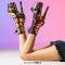 Round Toe Stiletto Heels Bling Sequined Glitters Lace Up Side Zipper Platforms Ankle Highs Boots - Gold