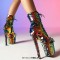 Round Toe Stiletto Heels Bling Sequined Glitters Lace Up Side Zipper Platforms Ankle Highs Boots - Gold
