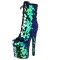 Round Toe Stiletto Heels Bling Sequined Glitters Lace Up Side Zipper Platforms Ankle Highs Boots - Green
