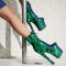 Round Toe Stiletto Heels Bling Sequined Glitters Lace Up Side Zipper Platforms Ankle Highs Boots - Green