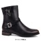 Round Toe Chunky Heels Ankle Highs Decorated Buckle Straps Chelsea British Style Motorcycle Boots - Black