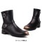 Round Toe Chunky Heels Ankle Highs Decorated Buckle Straps Chelsea British Style Motorcycle Boots - Black