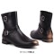 Round Toe Chunky Heels Ankle Highs Decorated Buckle Straps Chelsea British Style Motorcycle Boots - Black