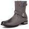 Round Toe Chunky Heels Ankle Highs Decorated Buckle Straps Chelsea British Style Motorcycle Boots - Gray