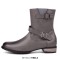 Round Toe Chunky Heels Ankle Highs Decorated Buckle Straps Chelsea British Style Motorcycle Boots - Gray