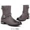 Round Toe Chunky Heels Ankle Highs Decorated Buckle Straps Chelsea British Style Motorcycle Boots - Gray