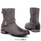 Round Toe Chunky Heels Ankle Highs Decorated Buckle Straps Chelsea British Style Motorcycle Boots - Gray