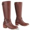 Round Toe Chunky Heels Side Zipper Knee Highs Decorated Buckle Straps Western Boots - Brown