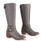 Round Toe Chunky Heels Side Zipper Knee Highs Decorated Buckle Straps Western Boots - Gray