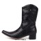 Pointed Toe Chunky Heels Knee Highs Wicker Pattern Autumn Winter Side Zipper Western Boots - Black
