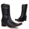 Pointed Toe Chunky Heels Knee Highs Wicker Pattern Autumn Winter Side Zipper Western Boots - Black