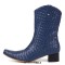 Pointed Toe Chunky Heels Knee Highs Wicker Pattern Autumn Winter Side Zipper Western Boots - Blue